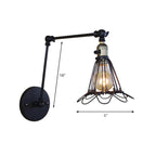 Industrial Black Wire Cage Swing Arm Wall Light