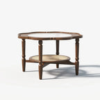 Classic 2-Layer Walnut Finish Wood Coffee Table in Glass Top