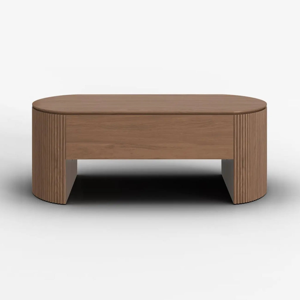 Mid-Century Modern Oval Wooden Lift-Top Coffee Table