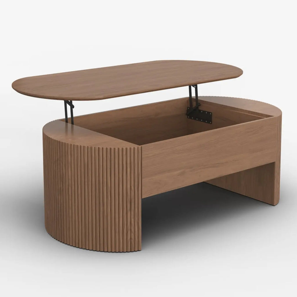 Mid-Century Modern Oval Wooden Lift-Top Coffee Table