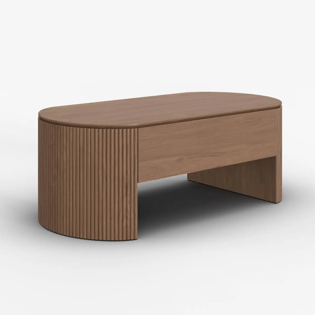 Mid-Century Modern Oval Wooden Lift-Top Coffee Table