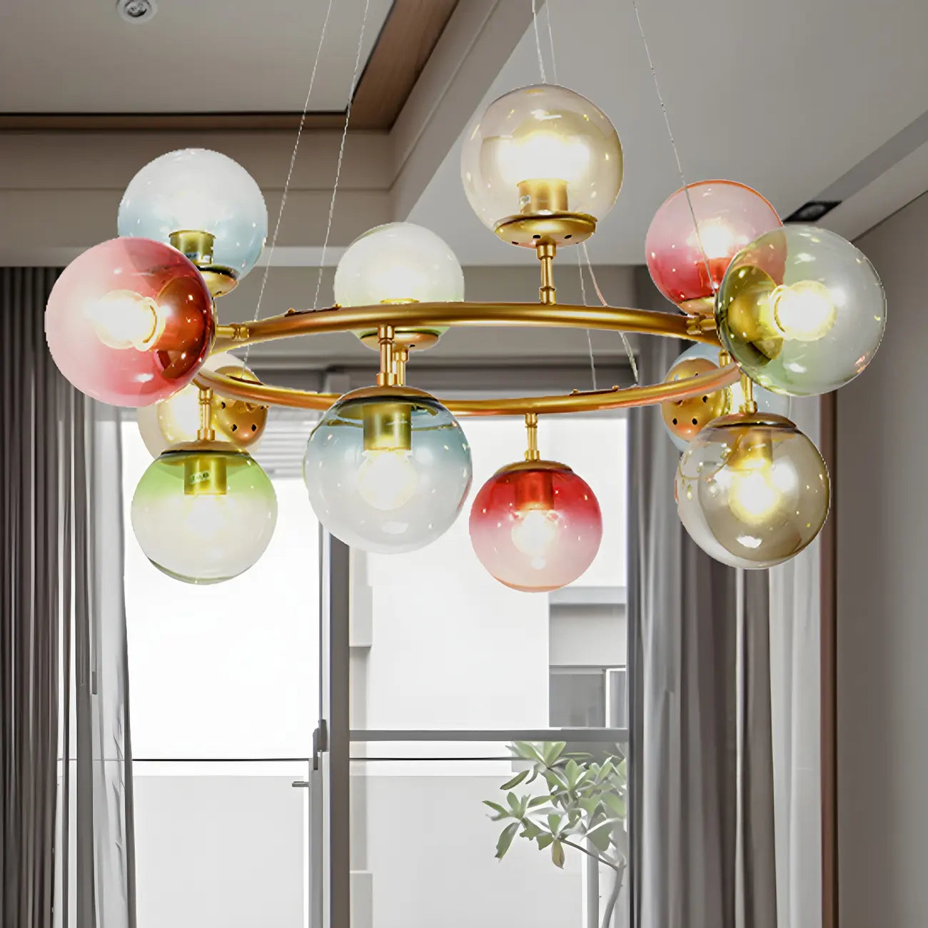 Modern Multi-Colored Ring Sphere Chandelier