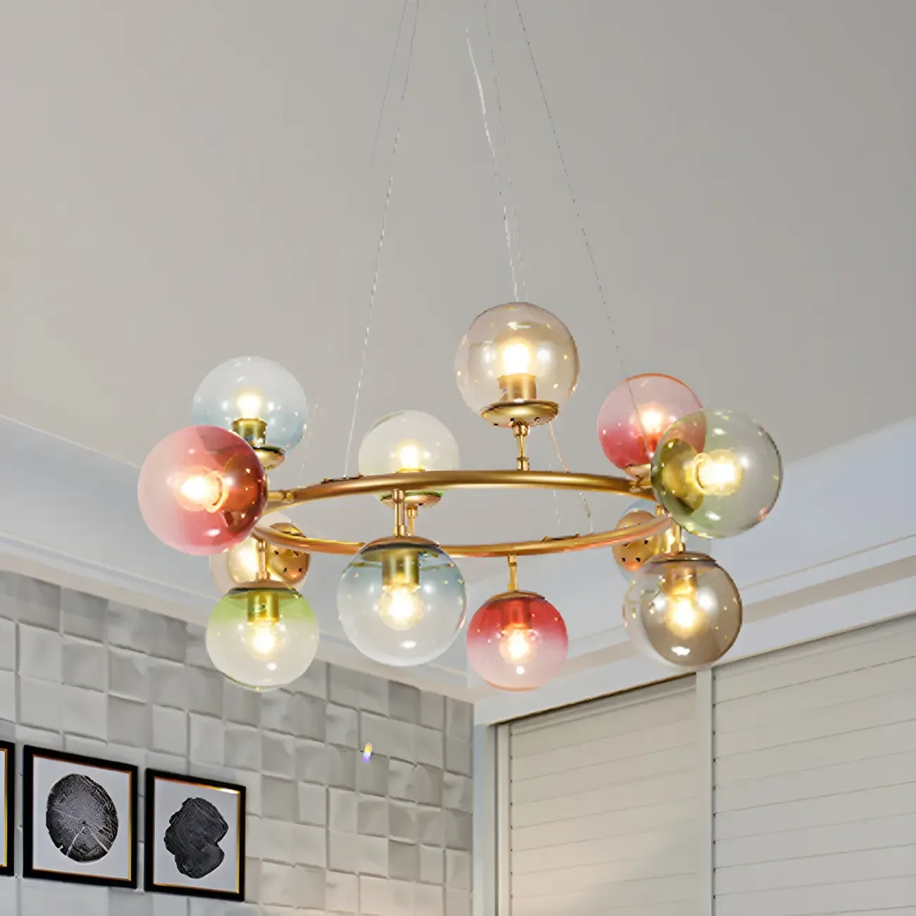Modern Multi-Colored Ring Sphere Chandelier