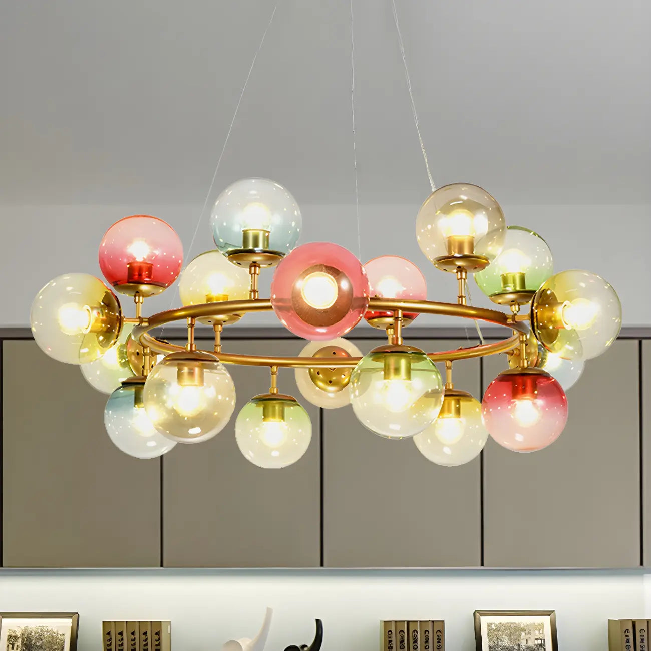 Modern Multi-Colored Ring Sphere Chandelier