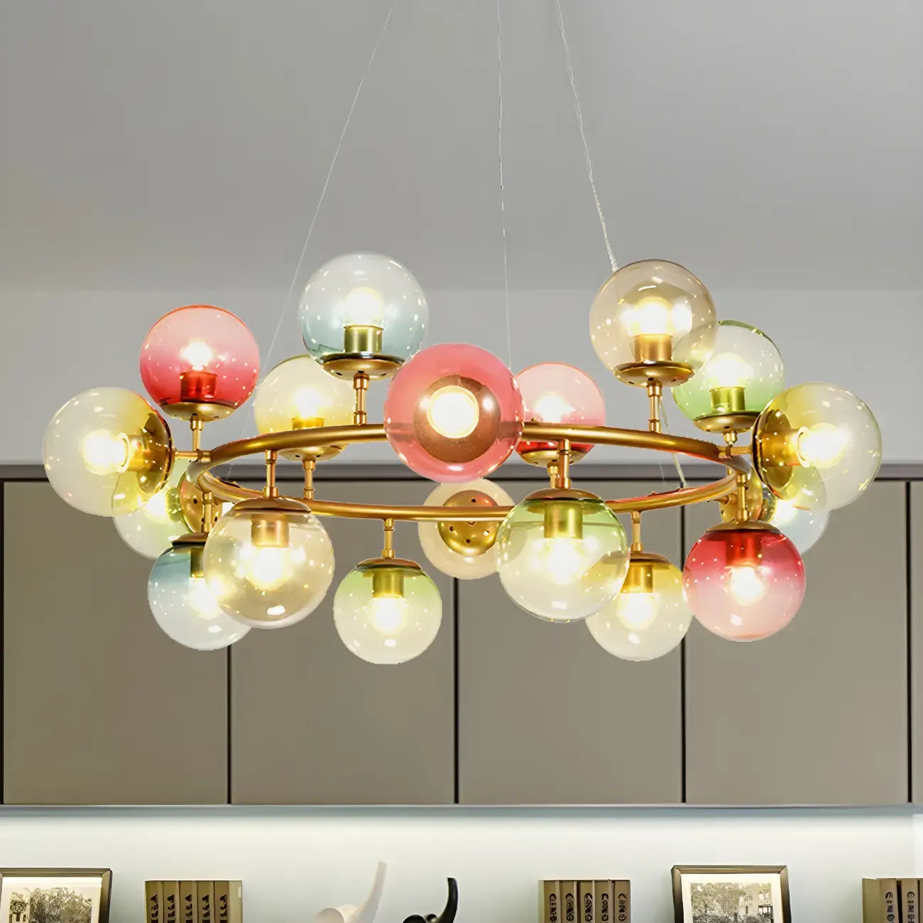 Modern Multi-Colored Ring Sphere Chandelier