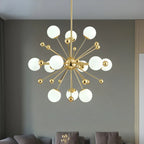 Modern 12-Light White Glass Gold Downrods Sputnik Chandelier