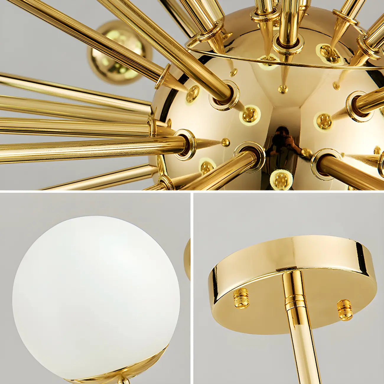 Modern 12-Light White Glass Gold Downrods Sputnik Chandelier