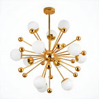 Modern 12-Light White Glass Gold Downrods Sputnik Chandelier