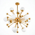 Modern 12-Light White Glass Gold Downrods Sputnik Chandelier