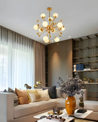 Modern 12-Light White Glass Gold Downrods Sputnik Chandelier