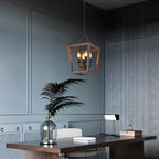 Simplicity Black Metal Wood Open Candelabra Chandelier