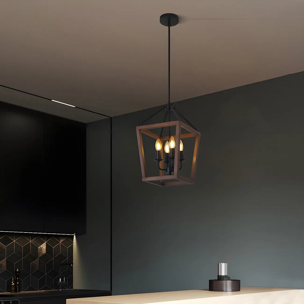 Simplicity Black Metal Wood Open Candelabra Chandelier