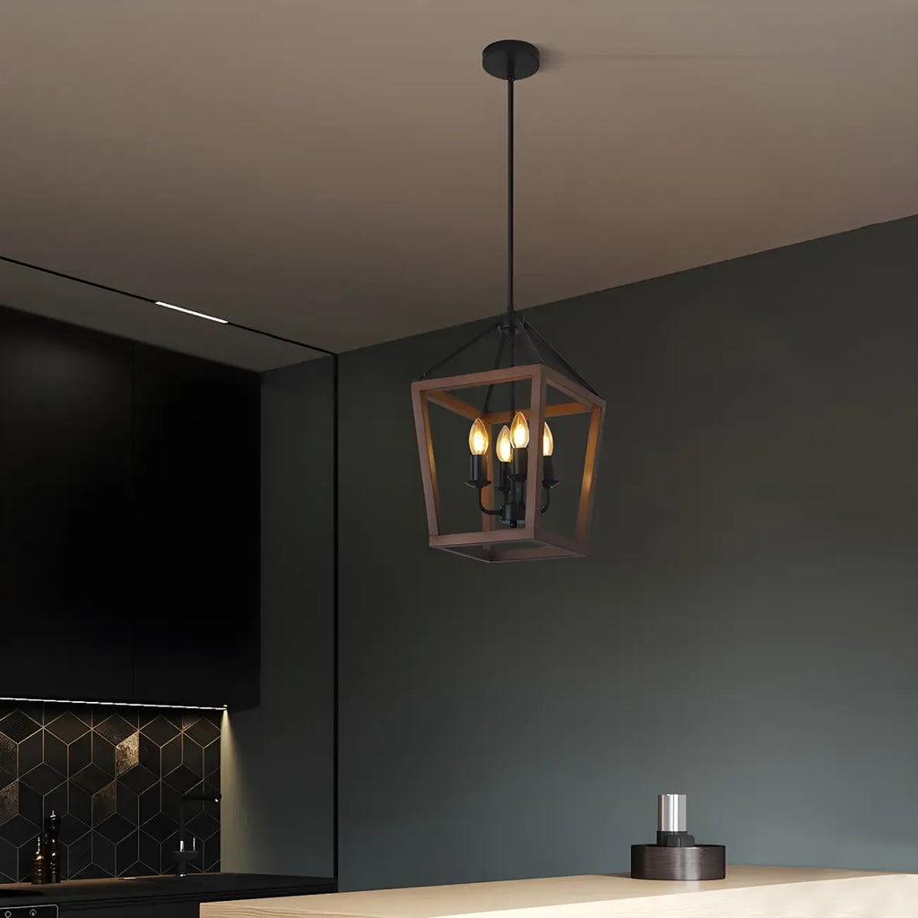 Simplicity Black Metal Wood Open Candelabra Chandelier