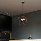 Simplicity Black Metal Wood Open Candelabra Chandelier