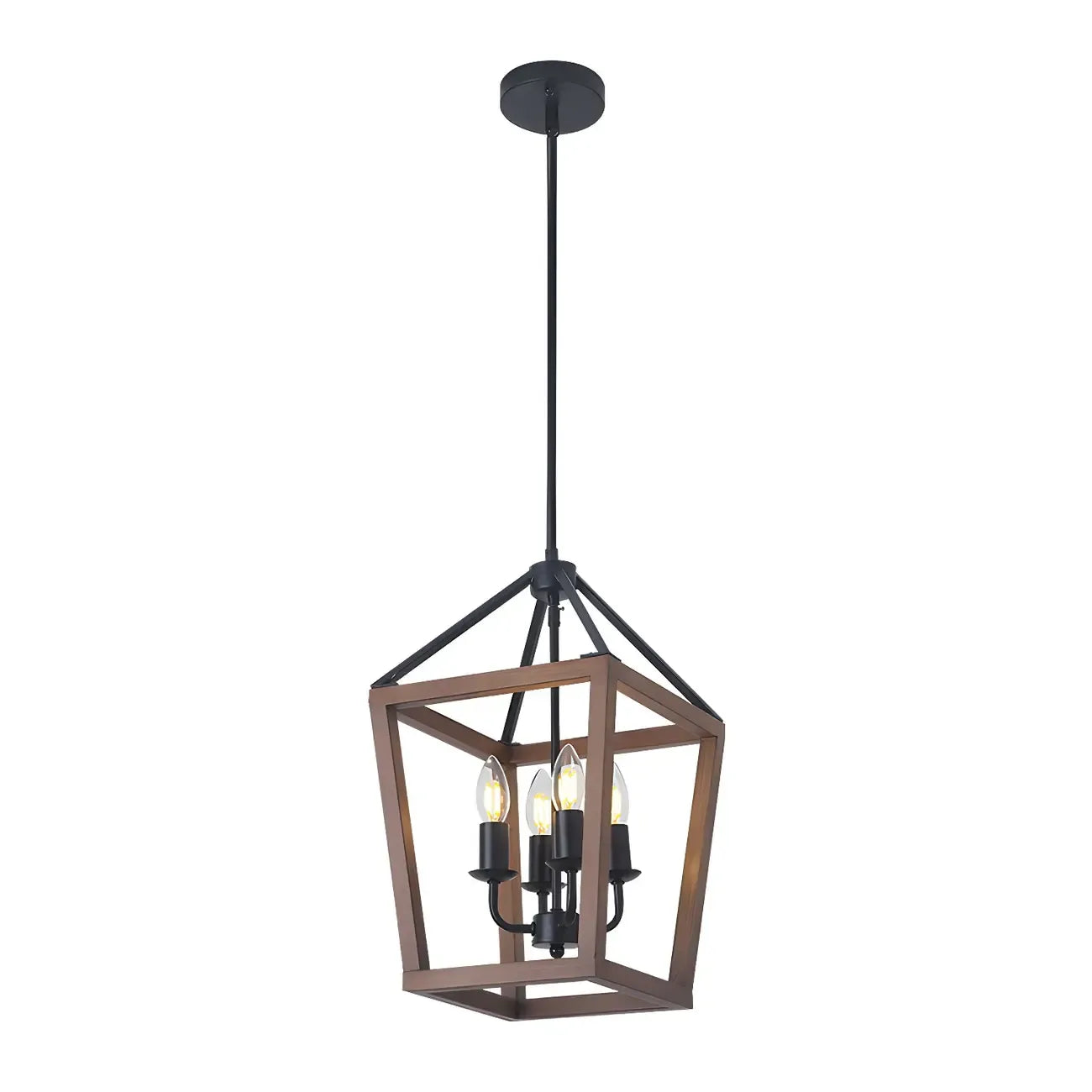 Simplicity Black Metal Wood Open Candelabra Chandelier