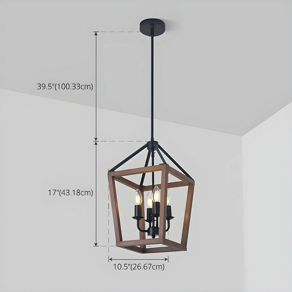 Simplicity Black Metal Wood Open Candelabra Chandelier