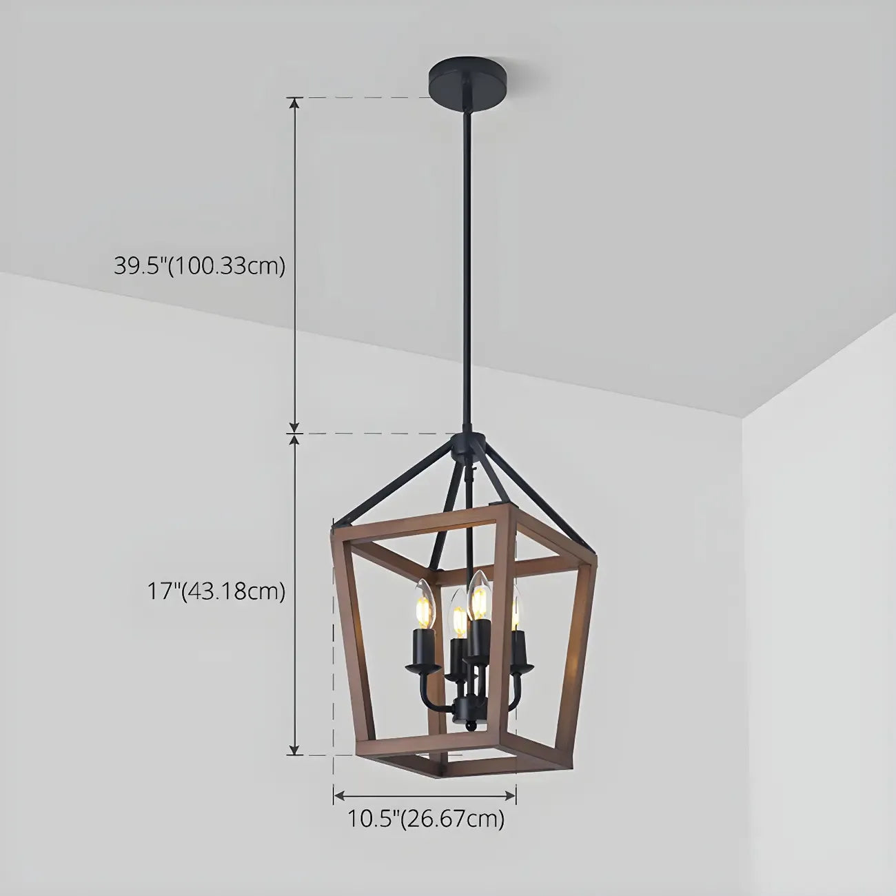 Simplicity Black Metal Wood Open Candelabra Chandelier