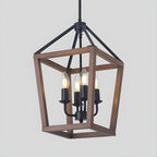 Simplicity Black Metal Wood Open Candelabra Chandelier
