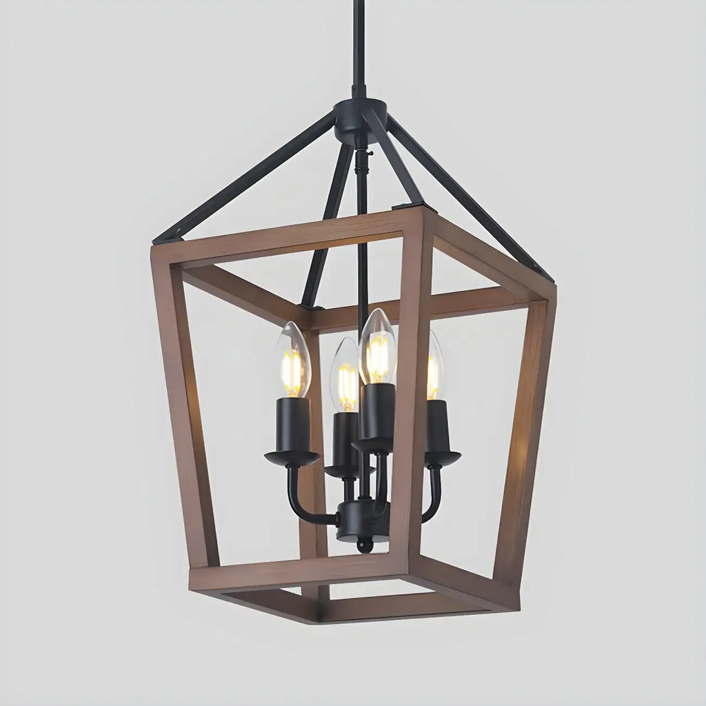 Simplicity Black Metal Wood Open Candelabra Chandelier