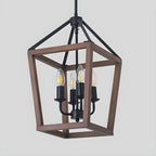Simplicity Black Metal Wood Open Candelabra Chandelier