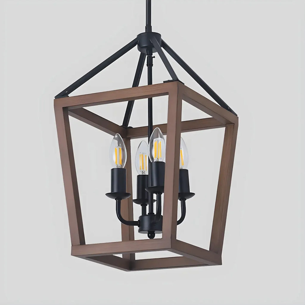 Simplicity Black Metal Wood Open Candelabra Chandelier
