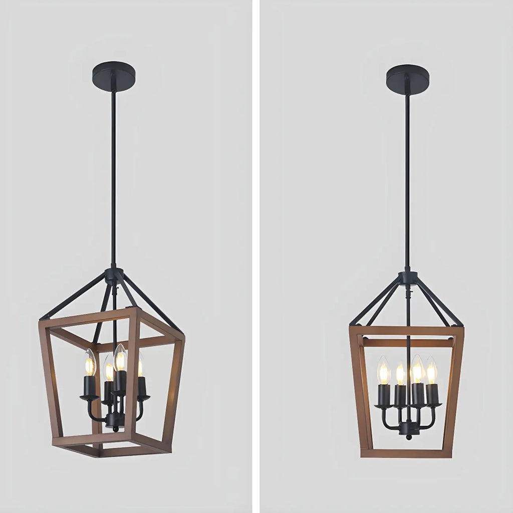 Simplicity Black Metal Wood Open Candelabra Chandelier