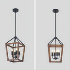 Simplicity Black Metal Wood Open Candelabra Chandelier