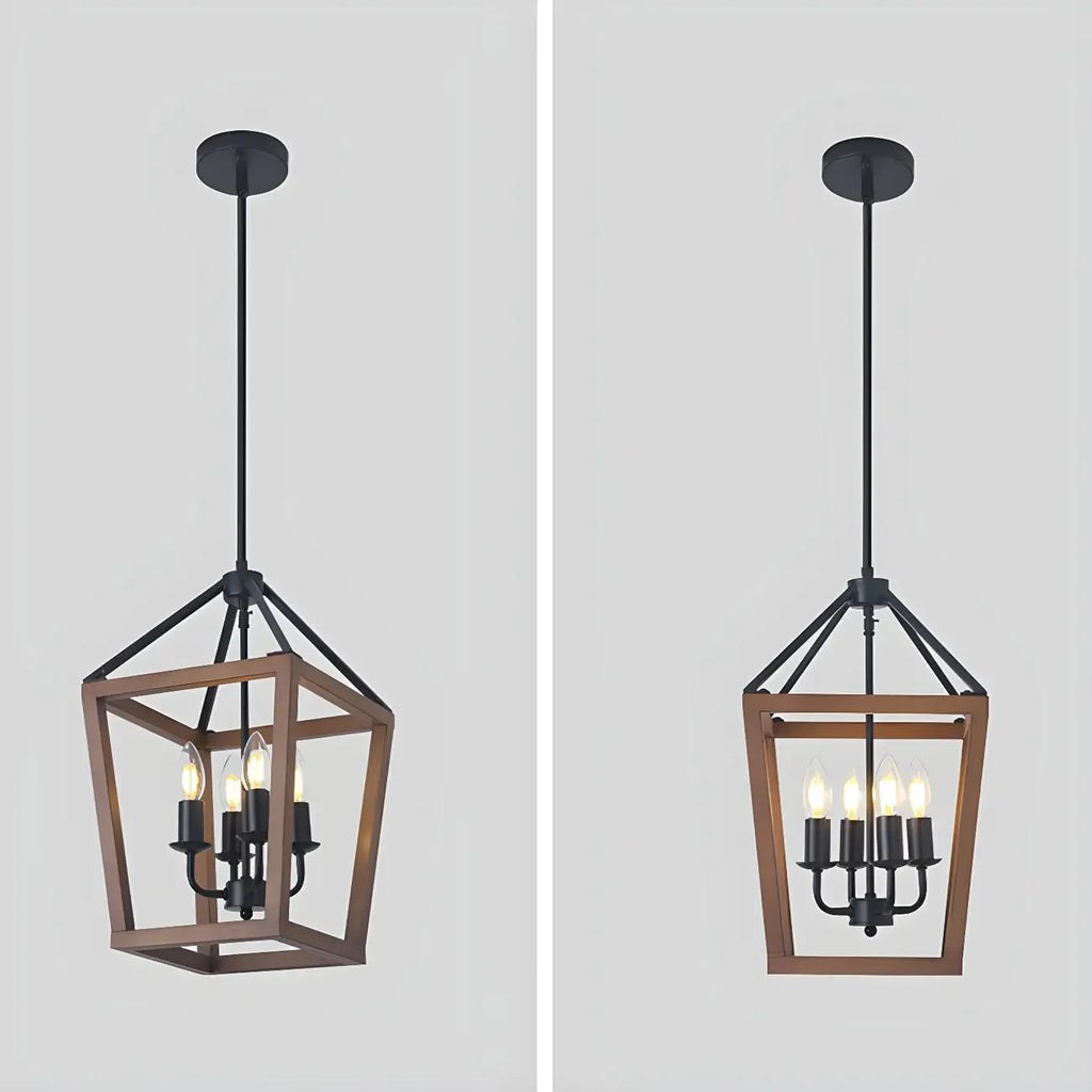 Simplicity Black Metal Wood Open Candelabra Chandelier