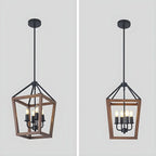 Simplicity Black Metal Wood Open Candelabra Chandelier