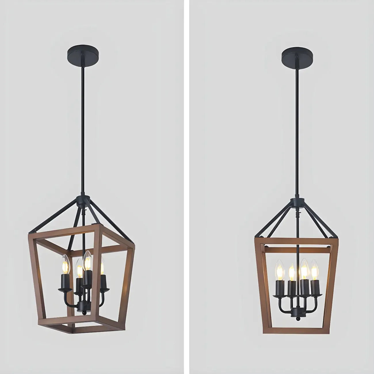 Simplicity Black Metal Wood Open Candelabra Chandelier