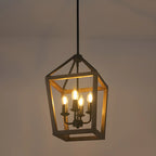 Simplicity Black Metal Wood Open Candelabra Chandelier