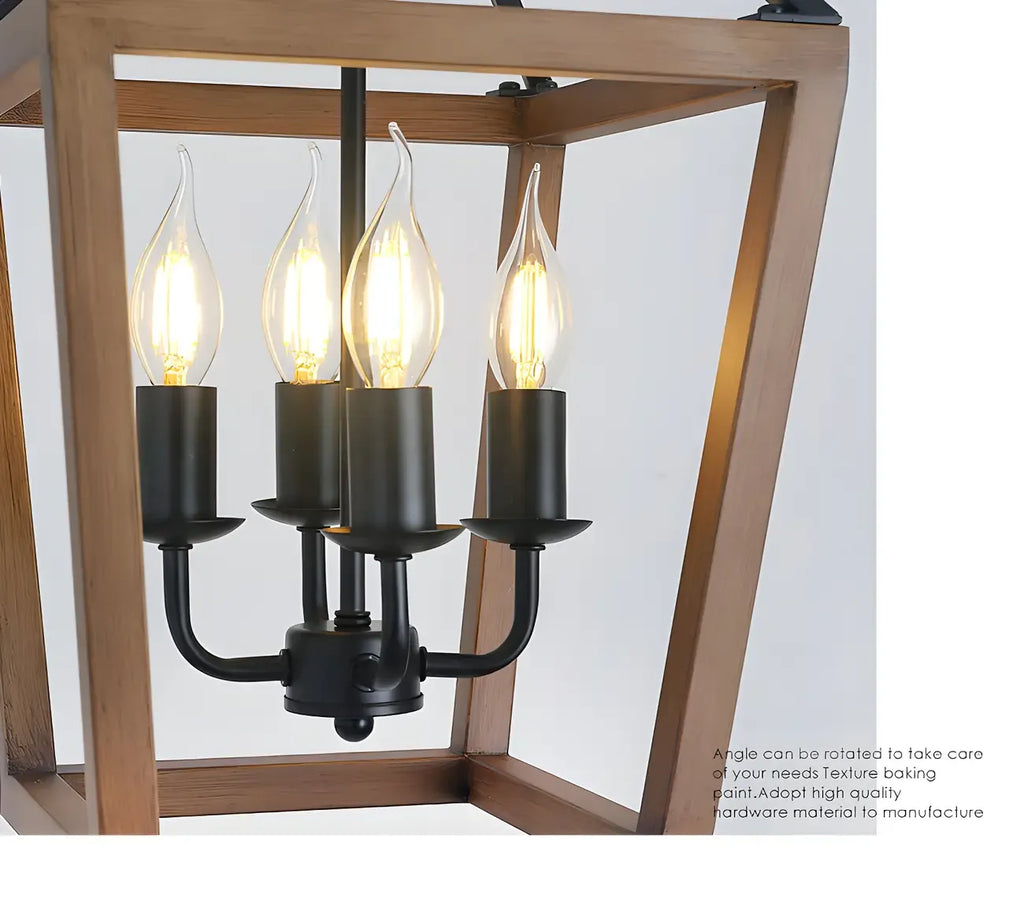 Simplicity Black Metal Wood Open Candelabra Chandelier