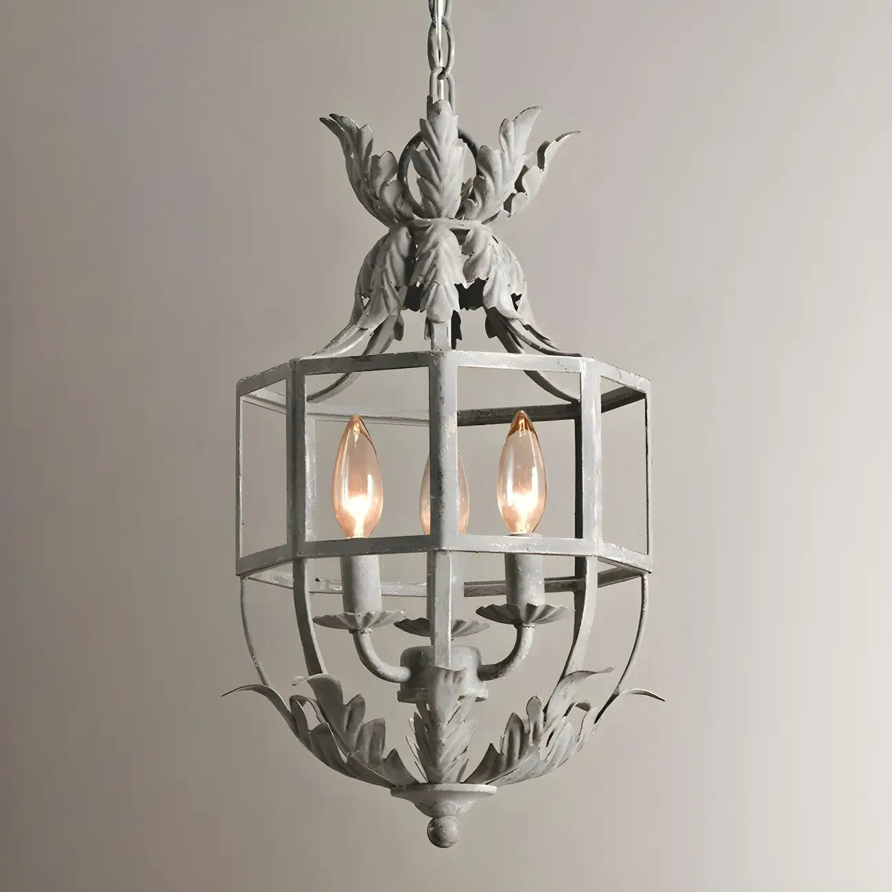 Vintage Grey Iron Cage Candelabra Chandelier