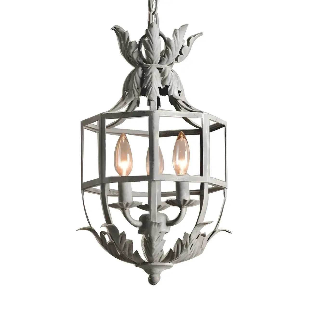 Vintage Grey Iron Cage Candelabra Chandelier