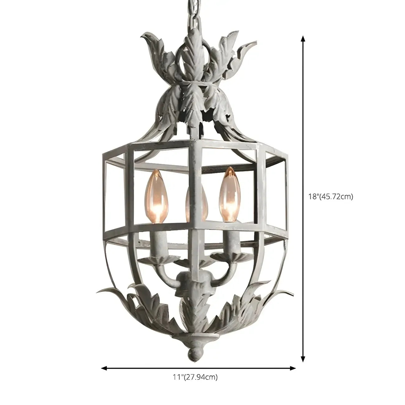 Vintage Grey Iron Cage Candelabra Chandelier