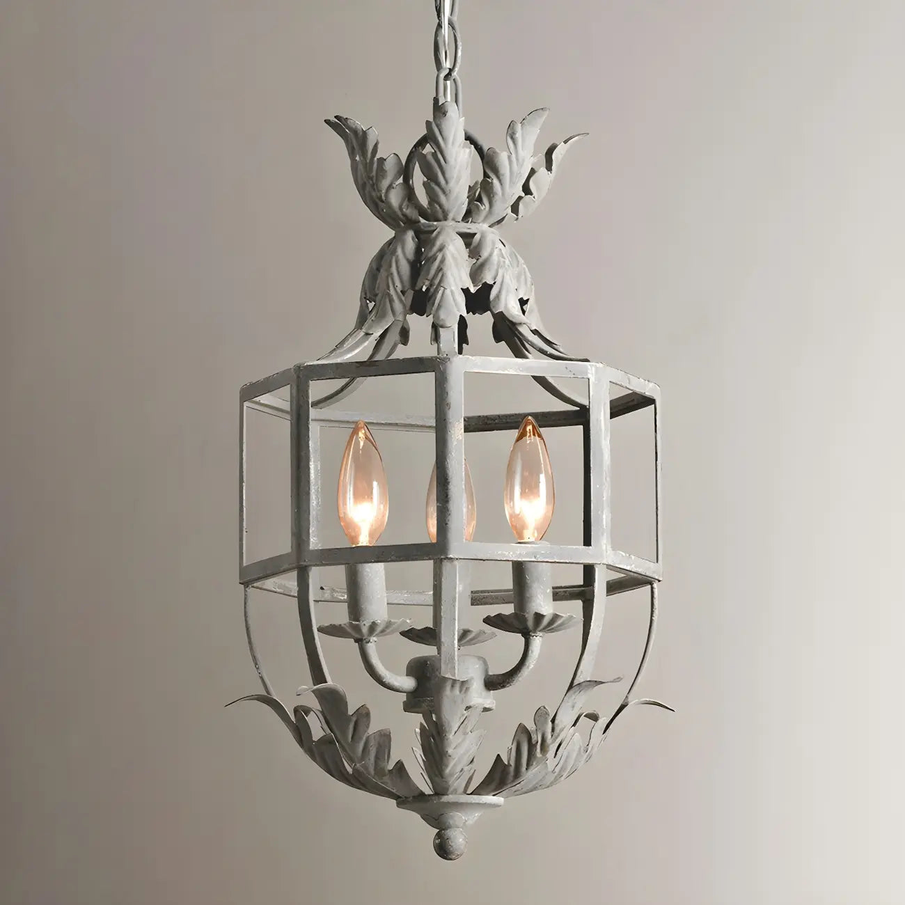 Vintage Grey Iron Cage Candelabra Chandelier