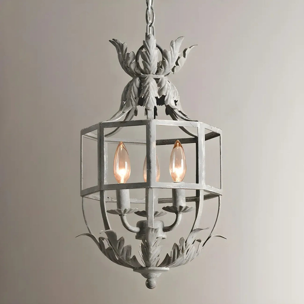 Vintage Grey Iron Cage Candelabra Chandelier