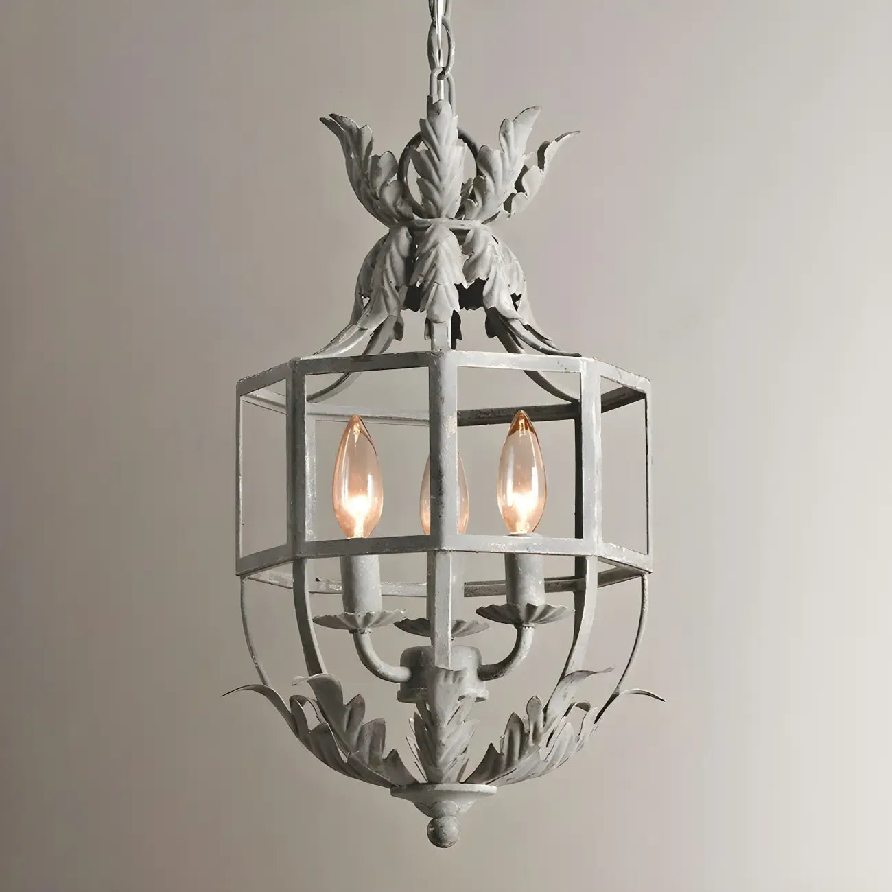 Vintage Grey Iron Cage Candelabra Chandelier