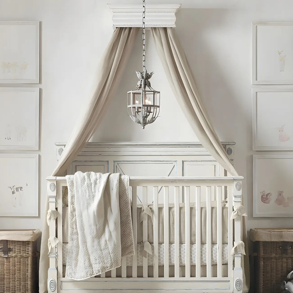 Vintage Grey Iron Cage Candelabra Chandelier