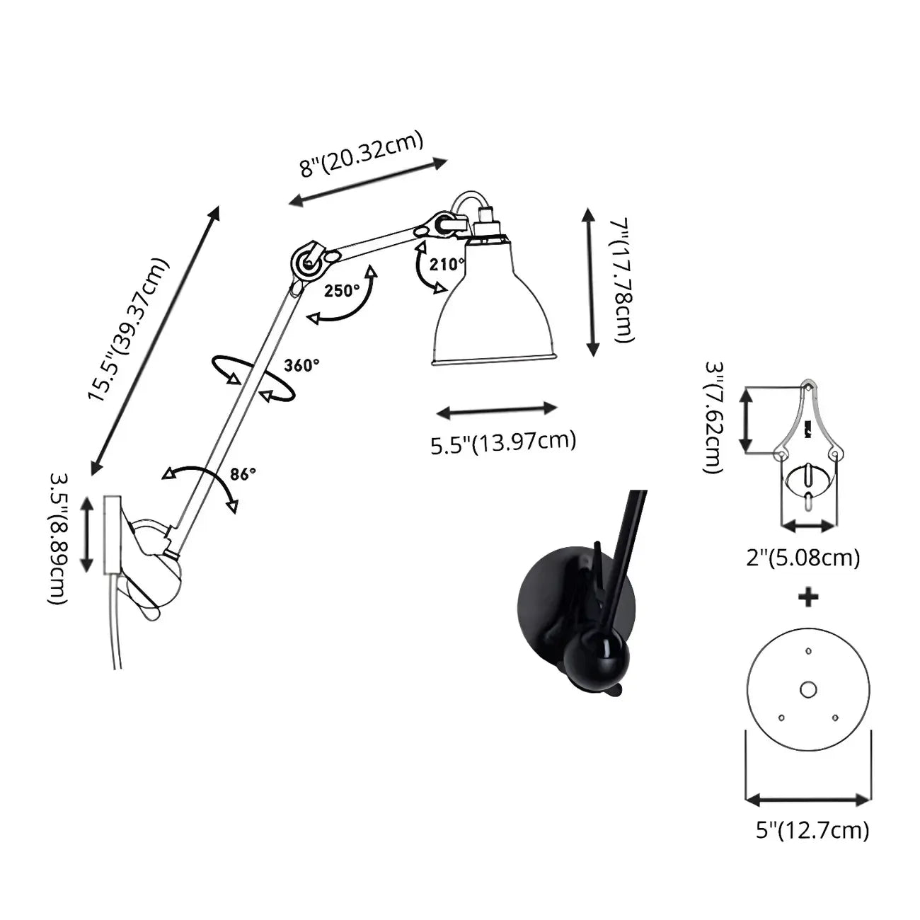 Industrial Metal Black Adjustable Swing Arm Wall Light