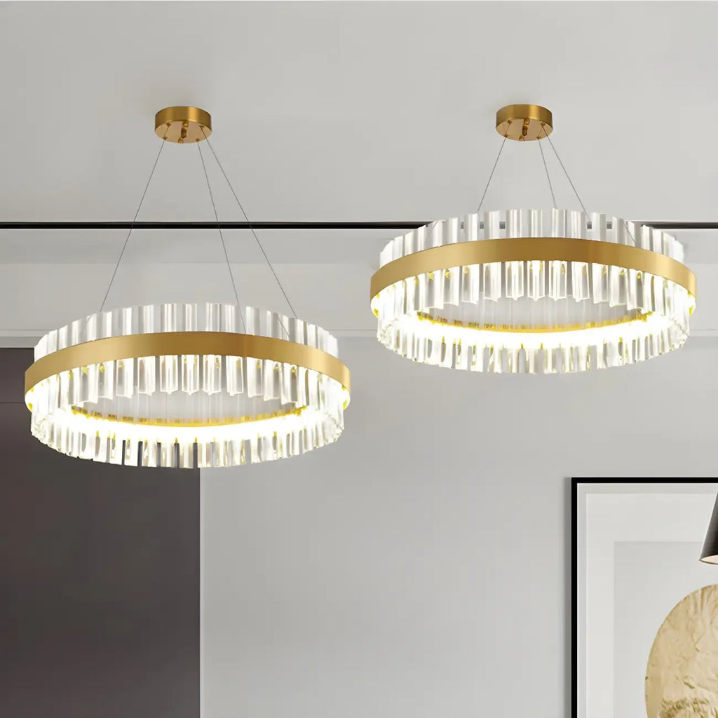 Modern Brass Round Crystal Island Chandelier