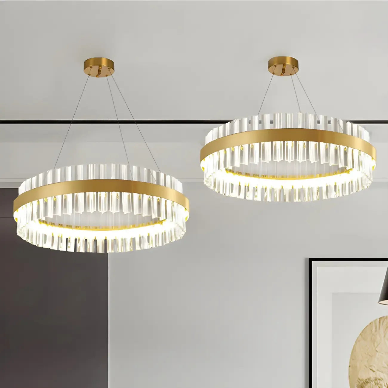 Modern Brass Round Crystal Island Chandelier