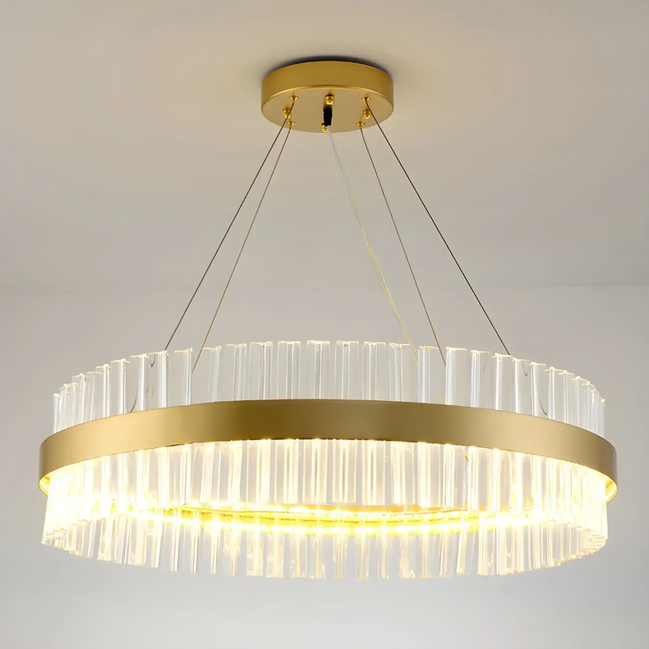 Modern Brass Round Crystal Island Chandelier