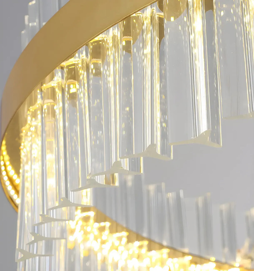 Modern Brass Round Crystal Island Chandelier