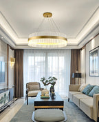Modern Brass Round Crystal Island Chandelier