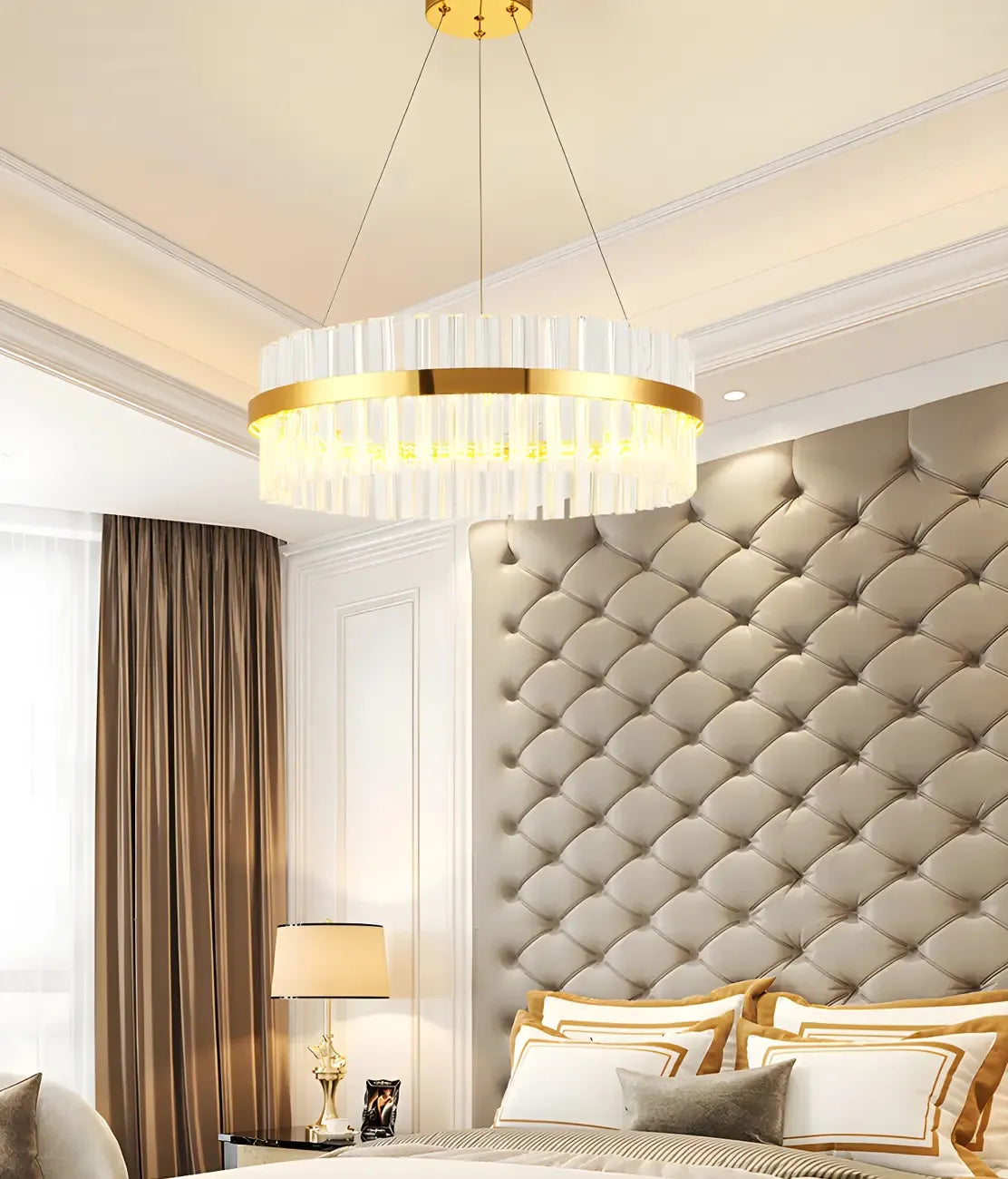 Modern Brass Round Crystal Island Chandelier