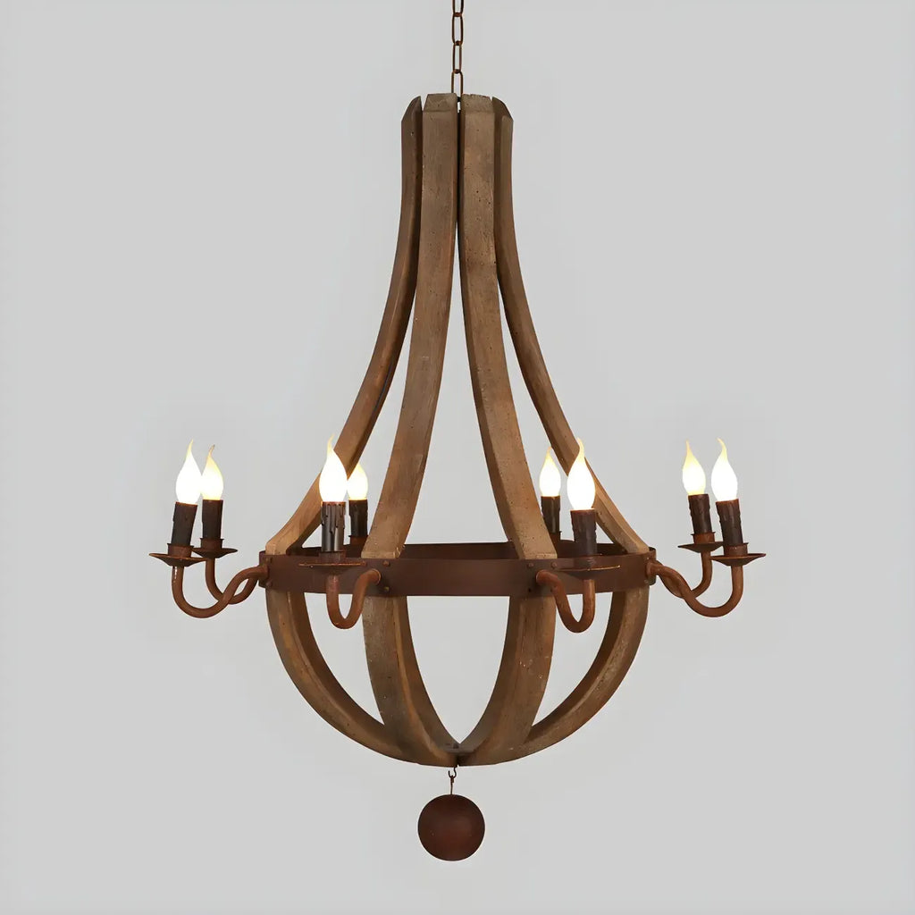 Rustic Wood Shadeless Candelabra Chandelier
