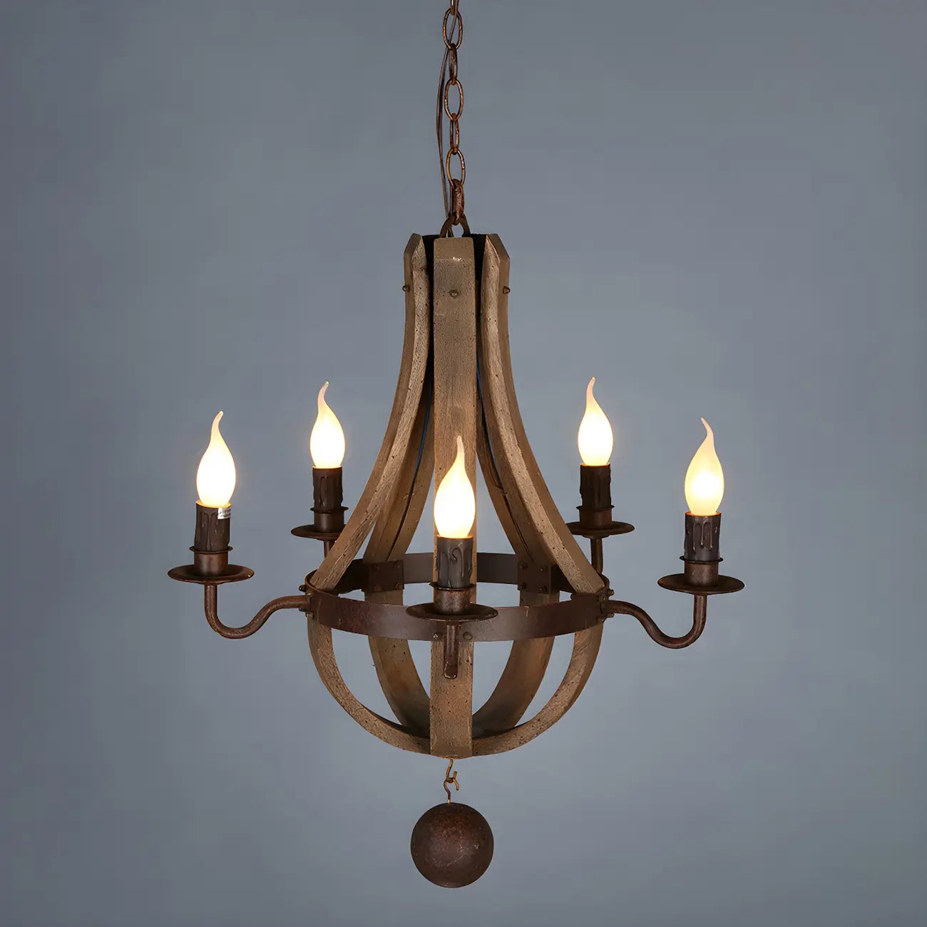 Rustic Wood Shadeless Candelabra Chandelier