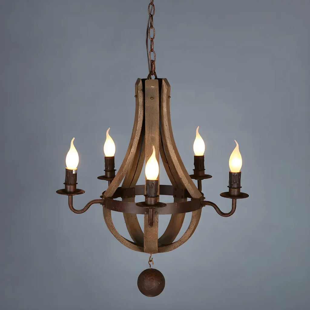 Rustic Wood Shadeless Candelabra Chandelier