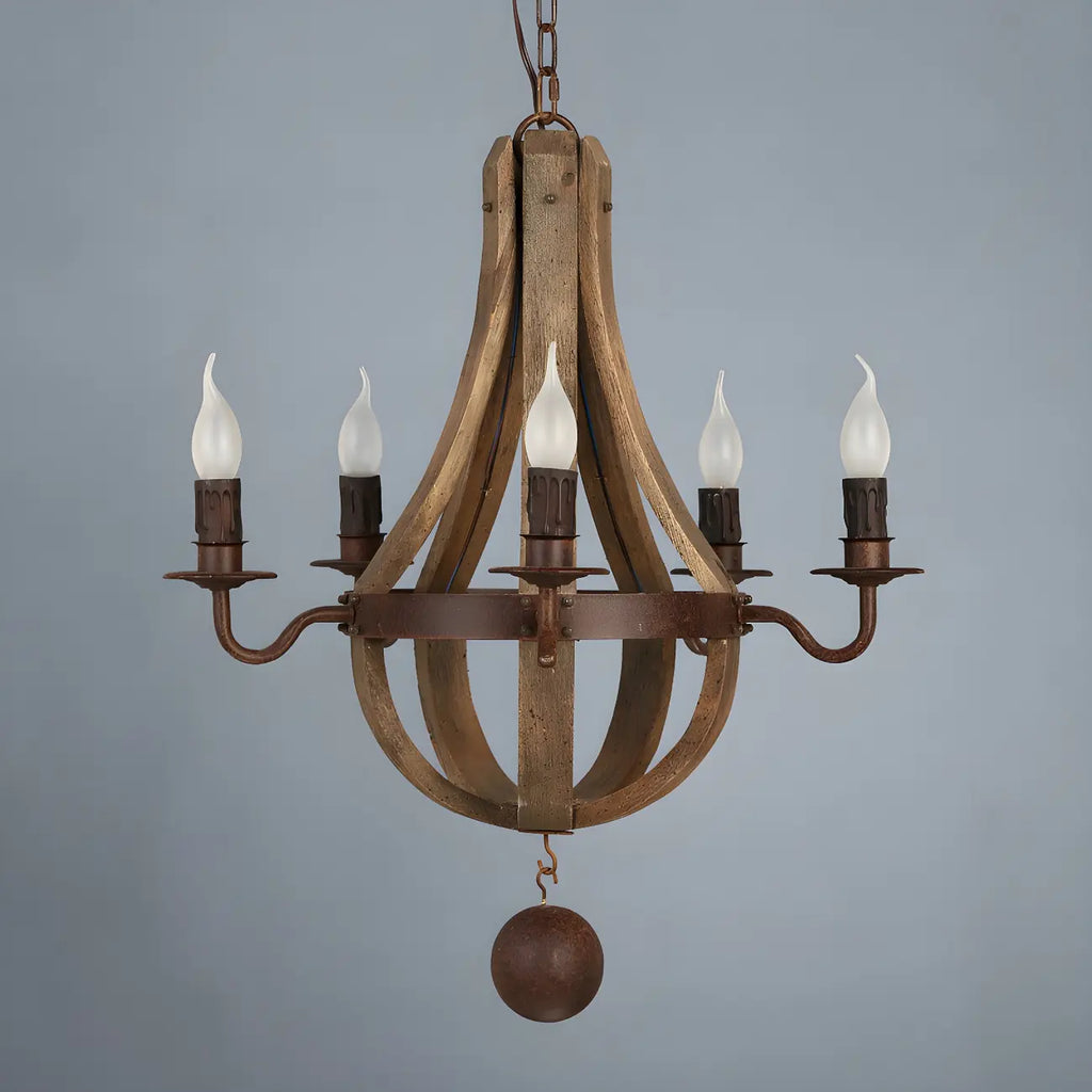 Rustic Wood Shadeless Candelabra Chandelier
